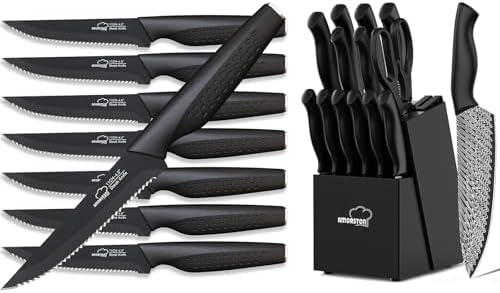 15-Piece Block Set and 8 Steak Knives, Etched Blade