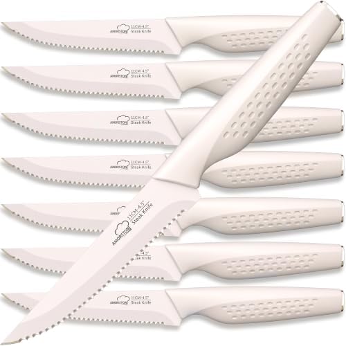 Steak Knives Set of 8, Cream White